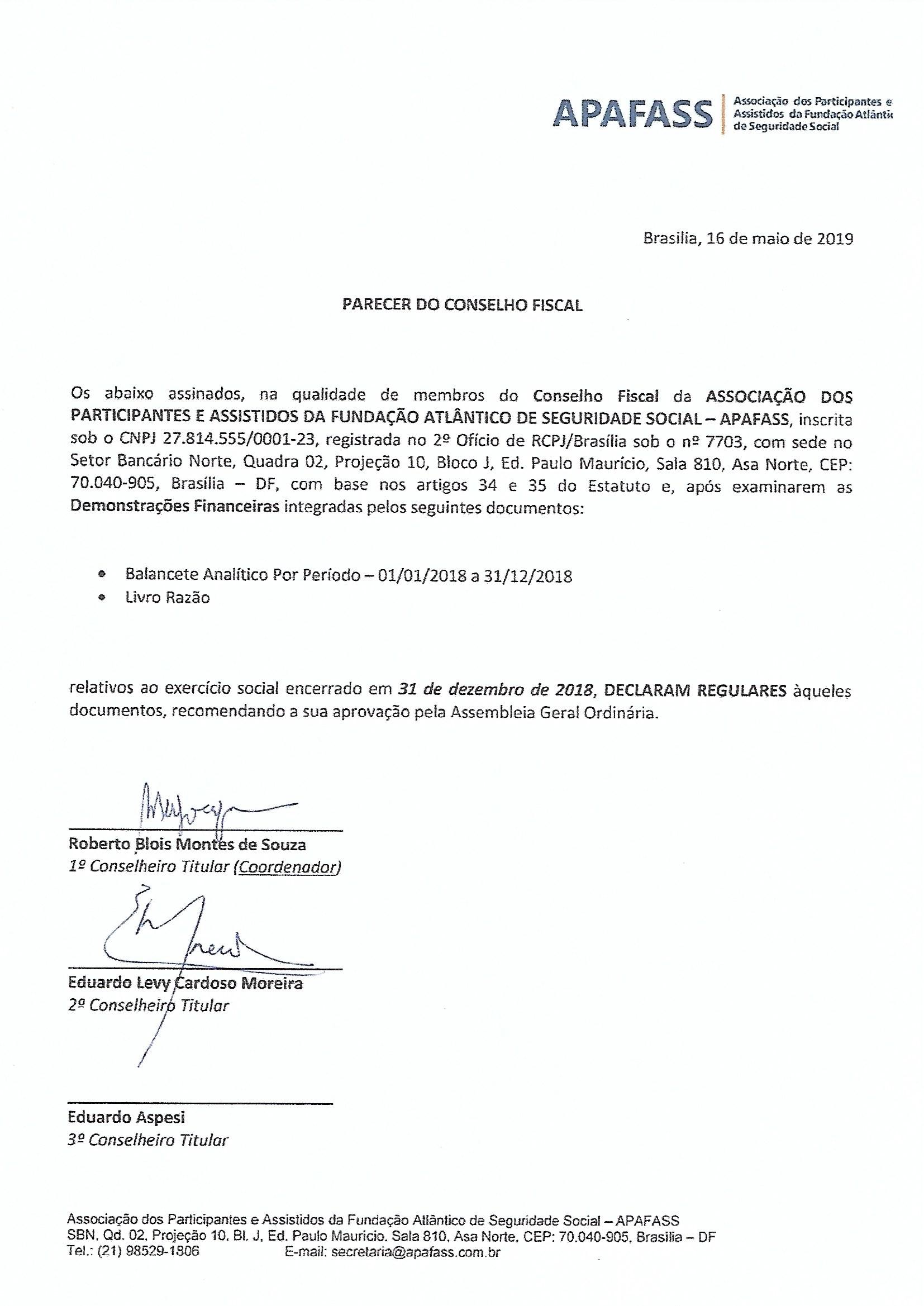 Parecer Do Conselho Fiscal Para Balancete Analítico Por Período De 01012018 A 31122018 5841